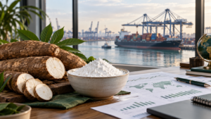 Tapioca roots, tapioca starch and international freight representing the global tapioca starch market